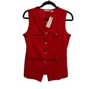 NWT Notations‎ Tailor fit Red Sleeveless Button Front Vest Women's Size M